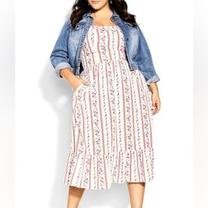 City Chic Lily Dress Pink Floral Stripe Size 20